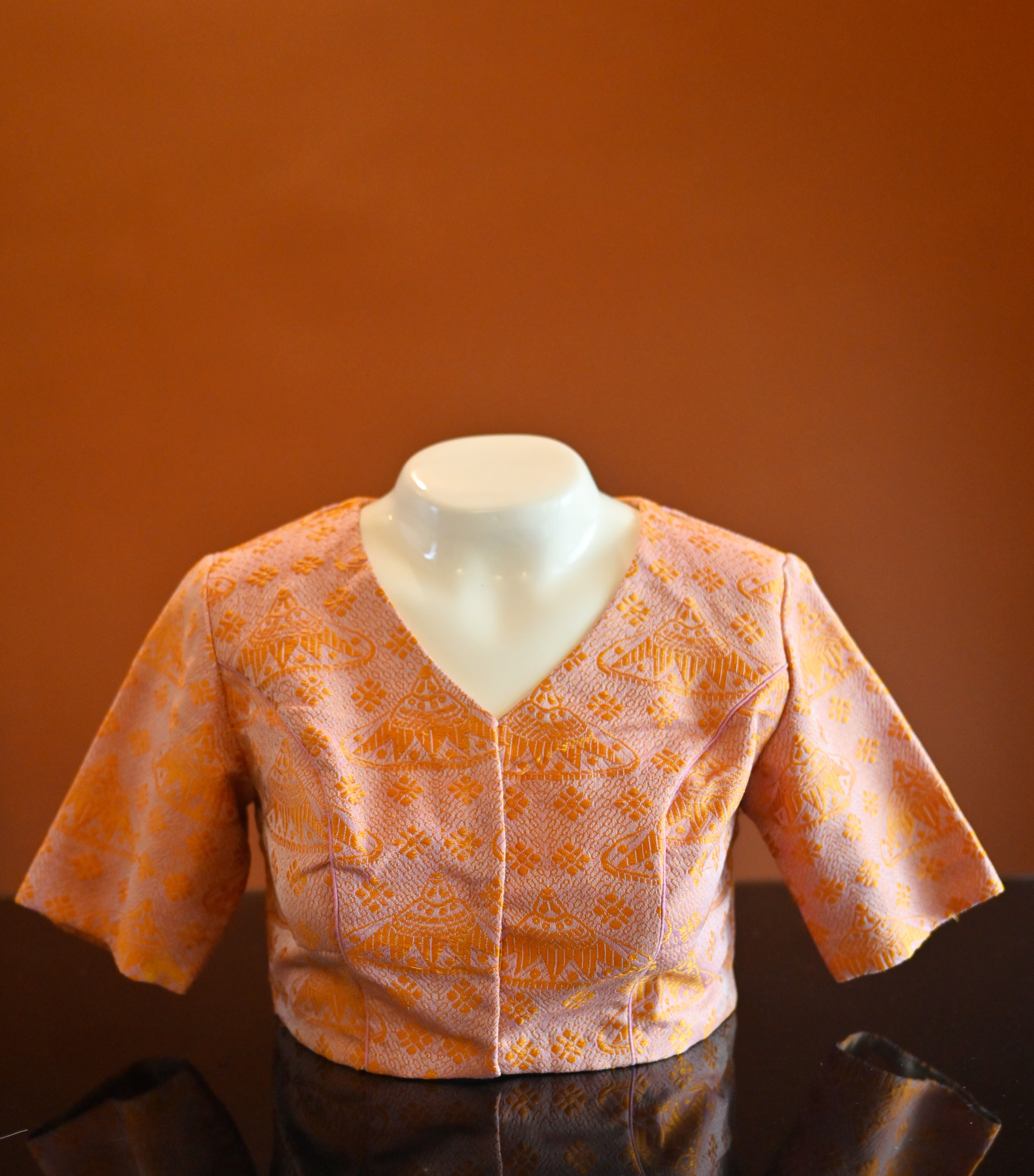 ASSAMESE JAPI DESIGNED V-NECK ELBOW SLEEVE BLOUSE